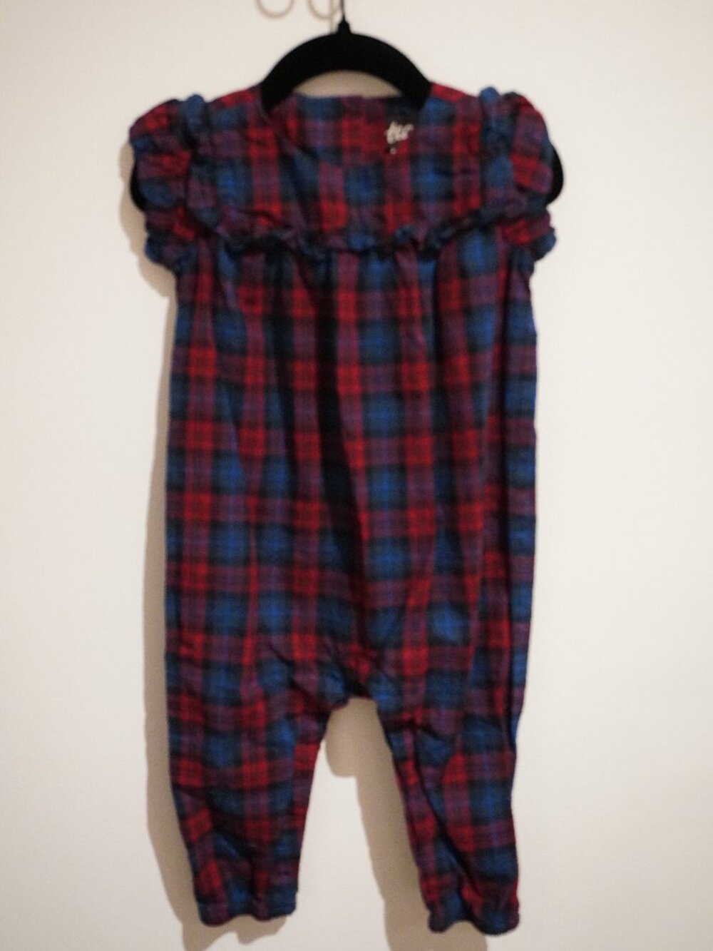 Tea Collection Plaid Ruffle Romper 12-18M 100% Cotton Blue/Red